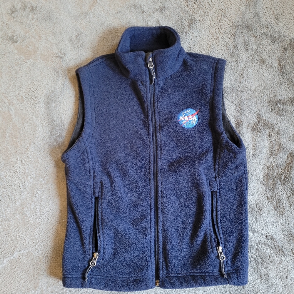 Kids blue fleece vest with NASA logo